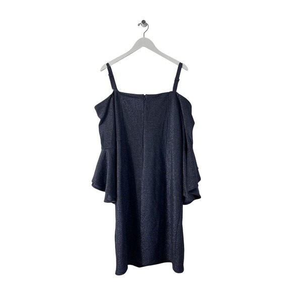 R & M Richards Navy Silver Off The Shoulder Flared Sleeve Dress Plus Size 16W - Picture 3 of 3